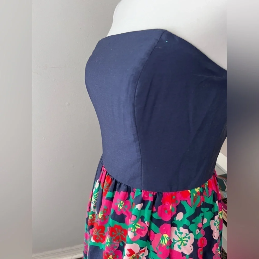 Lilly Pulitzer Lottie Navy Cherry Floral Strapless Dress size 8 - Picture 5 of 13